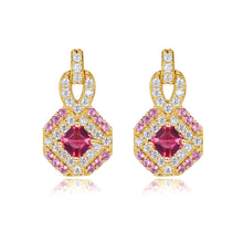 Load image into Gallery viewer, MariaKinz 925 Stamped Gold Plated Created Ruby Cluster Infinity Earrings for Women MariaKinz