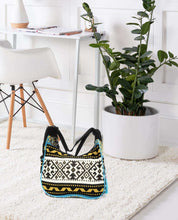 Load image into Gallery viewer, MariaKinz Bohemian Style Woven Hobo Bag Convertible to Backpack with Adjustable Strap Blue MariaKinz