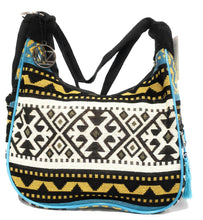 Load image into Gallery viewer, MariaKinz Bohemian Style Woven Hobo Bag Convertible to Backpack with Adjustable Strap Blue MariaKinz