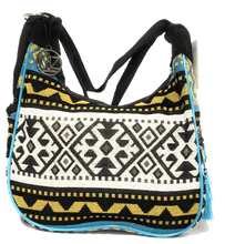 Load image into Gallery viewer, MariaKinz Bohemian Style Woven Hobo Bag Convertible to Backpack with Adjustable Strap Blue MariaKinz
