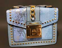 Load image into Gallery viewer, MariaKinz Fashion Bag: Square Crossbody/Shoulder with Top Handle Blue Bag MariaKinz