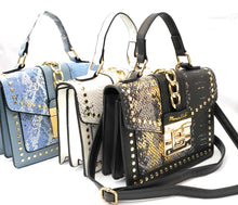 Load image into Gallery viewer, MariaKinz Fashion Bag: Square Crossbody/Shoulder with Top Handle Blue Bag MariaKinz