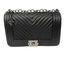 Load image into Gallery viewer, MariaKinz Faux Leather Black Chevron Shoulder/Crossbody Quilted Bag and Purse MariaKinz