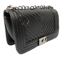 Load image into Gallery viewer, MariaKinz Faux Leather Black Chevron Shoulder/Crossbody Quilted Bag and Purse MariaKinz