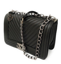 Load image into Gallery viewer, MariaKinz Faux Leather Black Chevron Shoulder/Crossbody Quilted Bag and Purse MariaKinz