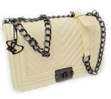 Load image into Gallery viewer, MariaKinz Faux Leather Off White Chevron Shoulder/Crossbody Quilted Bag and Purse MariaKinz