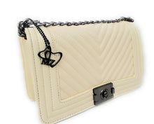 Load image into Gallery viewer, MariaKinz Faux Leather Off White Chevron Shoulder/Crossbody Quilted Bag and Purse MariaKinz