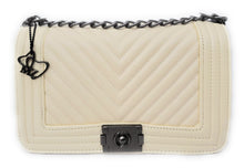 Load image into Gallery viewer, MariaKinz Faux Leather Off White Chevron Shoulder/Crossbody Quilted Bag and Purse MariaKinz