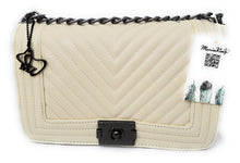 Load image into Gallery viewer, MariaKinz Faux Leather Off White Chevron Shoulder/Crossbody Quilted Bag and Purse MariaKinz