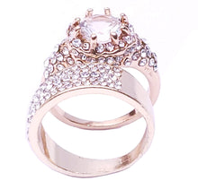 Load image into Gallery viewer, MariaKinz Gold Plated Paved & Oval CZ Diamond Halo Ring with Band MariaKinz