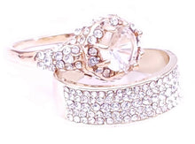 Load image into Gallery viewer, MariaKinz Gold Plated Paved & Oval CZ Diamond Halo Ring with Band MariaKinz