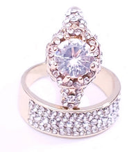 Load image into Gallery viewer, MariaKinz Gold Plated Paved & Oval CZ Diamond Halo Ring with Band MariaKinz