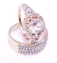 Load image into Gallery viewer, MariaKinz Gold Plated Paved & Oval CZ Diamond Halo Ring with Band MariaKinz