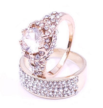 Load image into Gallery viewer, MariaKinz Gold Plated Paved & Oval CZ Diamond Halo Ring with Band MariaKinz