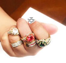 Load image into Gallery viewer, MariaKinz Gold Plated Paved & Oval CZ Diamond Halo Ring with Band MariaKinz