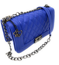 Load image into Gallery viewer, MariaKinz Leather Lightweight Large Blue Rhombuses Shoulder/Crossbody Quilted Bag and Purse MariaKinz