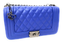 Load image into Gallery viewer, MariaKinz Leather Lightweight Large Blue Rhombuses Shoulder/Crossbody Quilted Bag and Purse MariaKinz