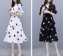 Load image into Gallery viewer, MariaKinz Pair of Black and White Polka Dots Slim Fit Chiffon Dress MariaKinz