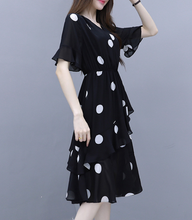 Load image into Gallery viewer, MariaKinz Pair of Black and White Polka Dots Slim Fit Chiffon Dress MariaKinz
