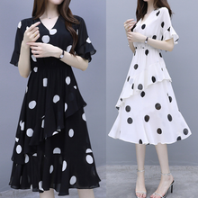Load image into Gallery viewer, MariaKinz Pair of Black and White Polka Dots Slim Fit Chiffon Dress MariaKinz