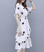 Load image into Gallery viewer, MariaKinz Pair of Black and White Polka Dots Slim Fit Chiffon Dress MariaKinz