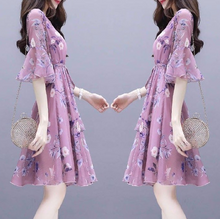 Load image into Gallery viewer, MariaKinz Pair of Two Color Women Slim Fit Half Sleeve Knee Length Chiffon Dress MariaKinz