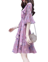 Load image into Gallery viewer, MariaKinz Pair of Two Color Women Slim Fit Half Sleeve Knee Length Chiffon Dress MariaKinz