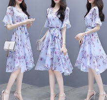 Load image into Gallery viewer, MariaKinz Pair of Two Color Women Slim Fit Half Sleeve Knee Length Chiffon Dress MariaKinz