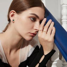 Load image into Gallery viewer, MariaKinz Rose Gold Plated 925 Stamped Silver, Emerald Square Studs MariaKinz