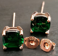 Load image into Gallery viewer, MariaKinz Rose Gold Plated 925 Stamped Silver, Emerald Square Studs MariaKinz