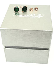 Load image into Gallery viewer, MariaKinz Rose Gold Plated 925 Stamped Silver, Emerald Square Studs MariaKinz