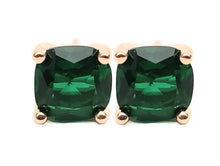Load image into Gallery viewer, MariaKinz Rose Gold Plated 925 Stamped Silver, Emerald Square Studs MariaKinz