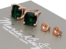 Load image into Gallery viewer, MariaKinz Rose Gold Plated 925 Stamped Silver, Emerald Square Studs MariaKinz