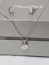 Load image into Gallery viewer, MariaKinz Signature 18K White Gold Plated 2ct Moissanite Necklace Earrings Set MariaKinz