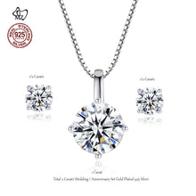 Load image into Gallery viewer, MariaKinz Signature 18K White Gold Plated 2ct Moissanite Necklace Earrings Set MariaKinz
