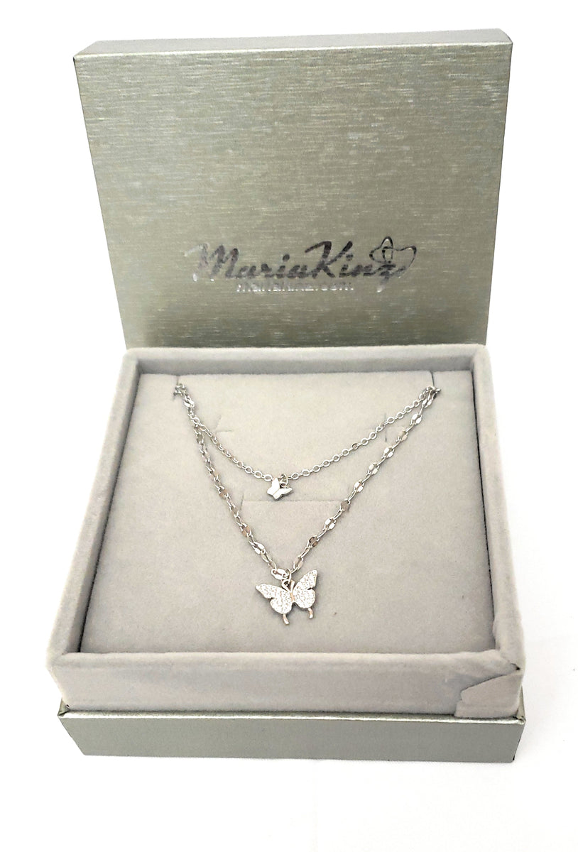 MariaKinz Sterling Silver Choker Butterfly Layered Necklace