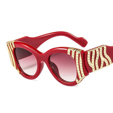 Load image into Gallery viewer, MariaKinz Sunglasses: Gold Wave Oversized Cat Eye Sunglasses MariaKinz