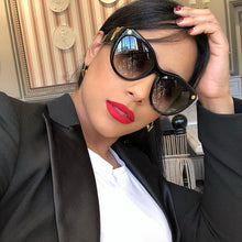 Load image into Gallery viewer, MariaKinz Sunglasses: Versa Cat Eye Oversized Sunglasses Black/Blue Gradient MariaKinz