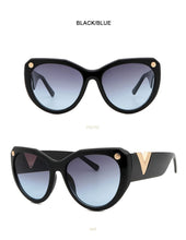 Load image into Gallery viewer, MariaKinz Sunglasses: Versa Cat Eye Oversized Sunglasses Black/Blue Gradient MariaKinz
