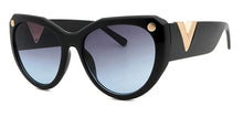 Load image into Gallery viewer, MariaKinz Sunglasses: Versa Cat Eye Oversized Sunglasses Black/Blue Gradient MariaKinz