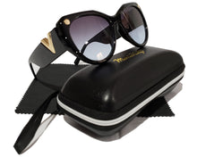 Load image into Gallery viewer, MariaKinz Sunglasses: Versa Cat Eye Oversized Sunglasses Black/Blue Gradient MariaKinz