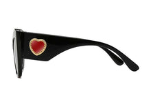 Load image into Gallery viewer, MariaKinz Sunglasses: Versa Jewel Black Frame Gray Gradient Lens, Oversized Cat Eye MariaKinz