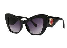 Load image into Gallery viewer, MariaKinz Sunglasses: Versa Jewel Black Frame Gray Gradient Lens, Oversized Cat Eye MariaKinz