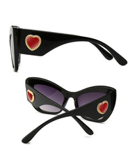 Load image into Gallery viewer, MariaKinz Sunglasses: Versa Jewel Black Frame Gray Gradient Lens, Oversized Cat Eye MariaKinz