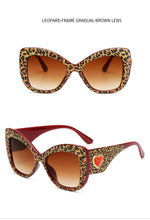 Load image into Gallery viewer, MariaKinz Sunglasses: Versa Jewel Leopard Brown Purple Gradient Lens, Oversized Cat Eye MariaKinz