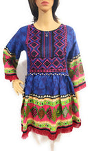 Load image into Gallery viewer, MariaKinz Tunics Ethnic Style One size Bohemian Tops Blue Pattern MariaKinz