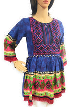 Load image into Gallery viewer, MariaKinz Tunics Ethnic Style One size Bohemian Tops Blue Pattern MariaKinz