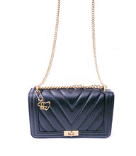Load image into Gallery viewer, MariaKinz VEGAN Leather Herringbone Black Shoulder/Crossbody Quilted Handbag MariaKinz