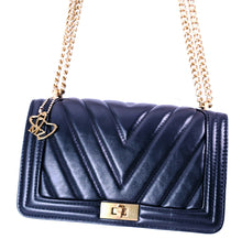 Load image into Gallery viewer, MariaKinz VEGAN Leather Herringbone Black Shoulder/Crossbody Quilted Handbag MariaKinz