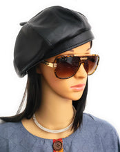 Load image into Gallery viewer, MariaKinz Women Faux Leather Fine Quality Black Beret Hat MariaKinz